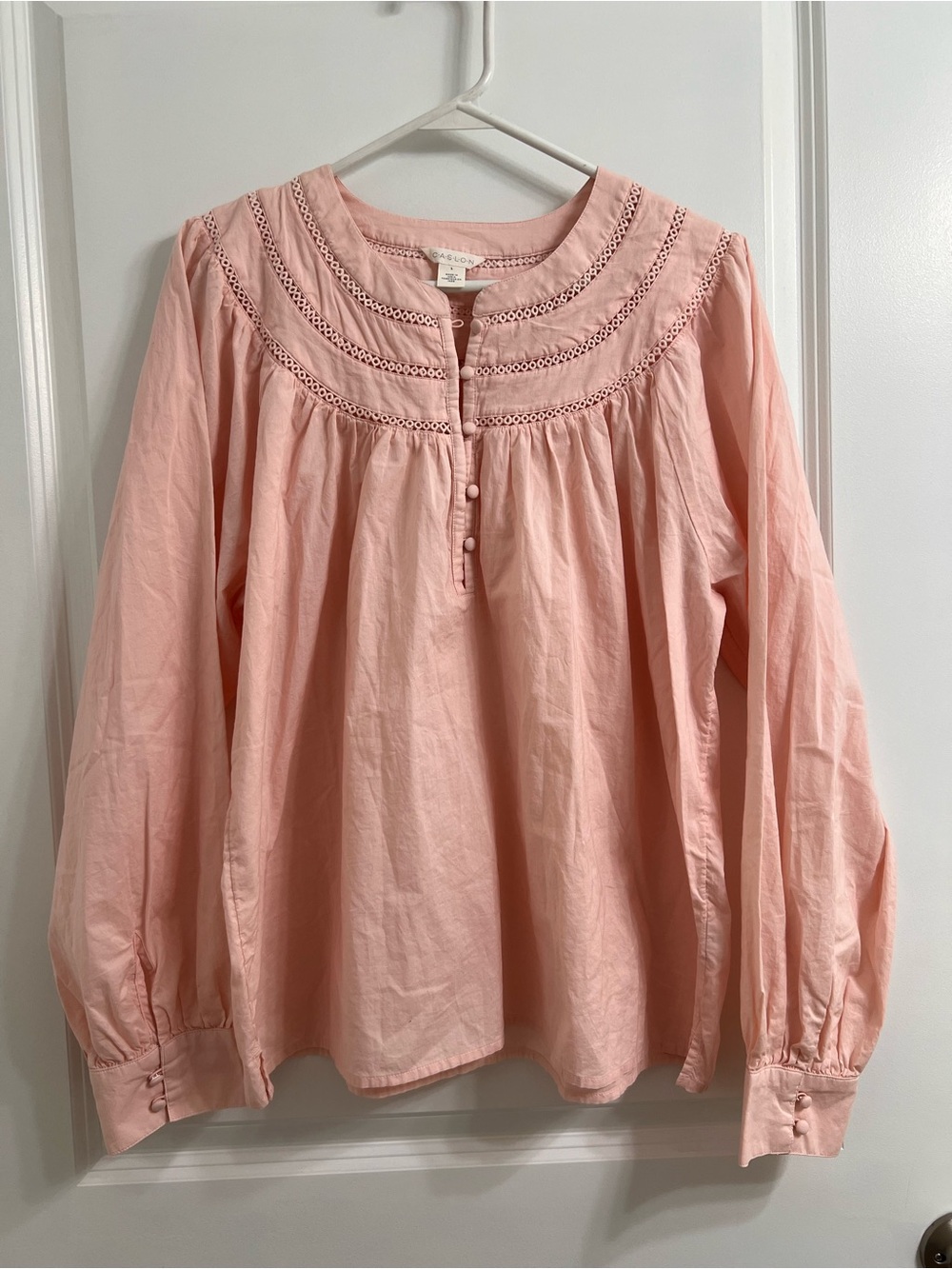 NWOT Caslon Pink 100% Cotton Long Sleeve Peasant Blouse Boho Large